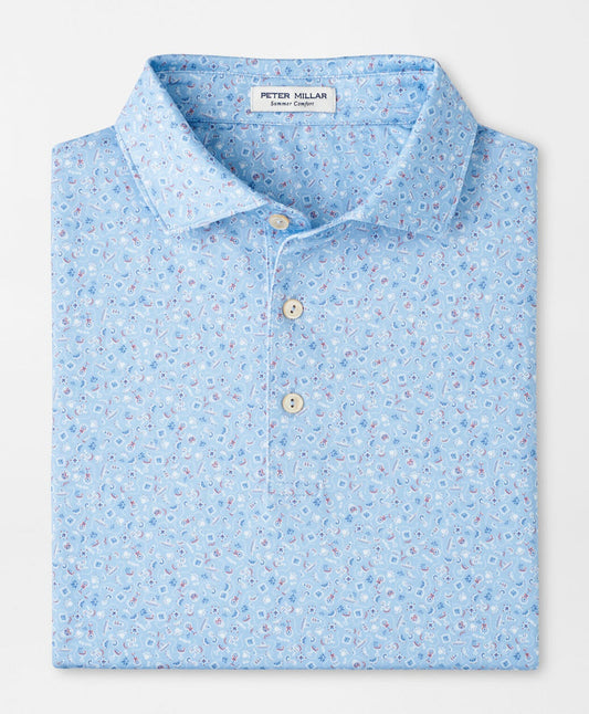 Day Of The Dead Performance Jersey Polo in Cottage Blue by Peter Millar