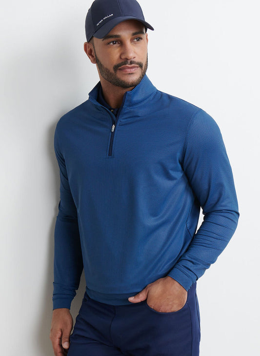 Perth Birdseye Performance Quarter-Zip in Blue Haze by Peter Millar