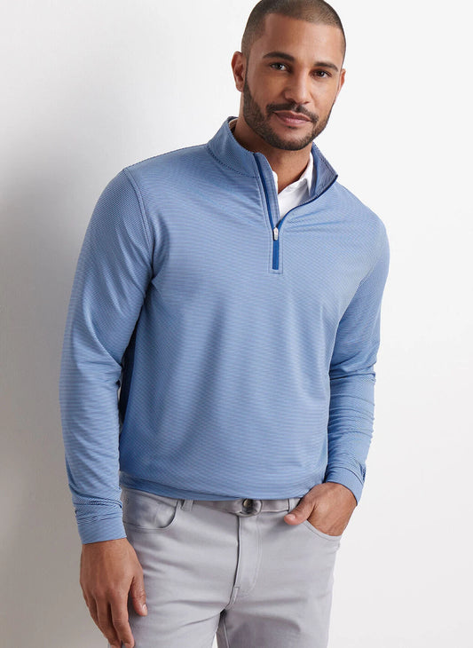 Perth Sugar Stripe Performance Quarter-Zip in Sport Navy by Peter Millar