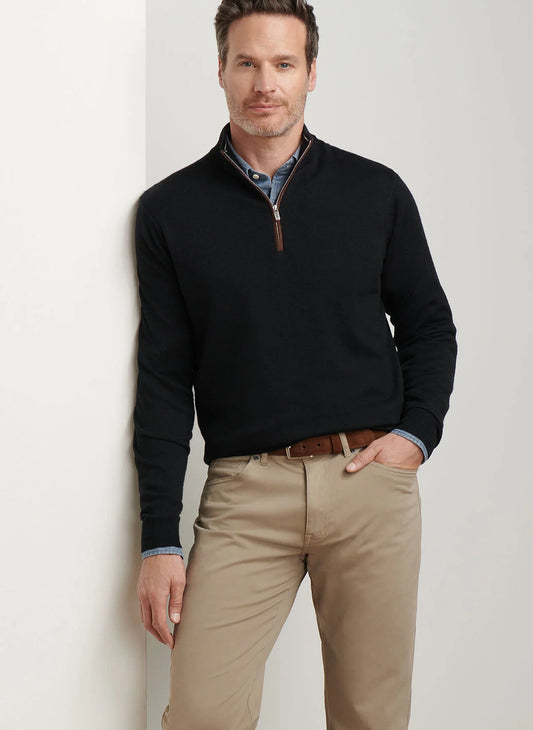 Autumn Crest Suede Trim Quarter-Zip in Black by Peter Millar