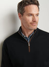 Autumn Crest Suede Trim Quarter-Zip in Black by Peter Millar
