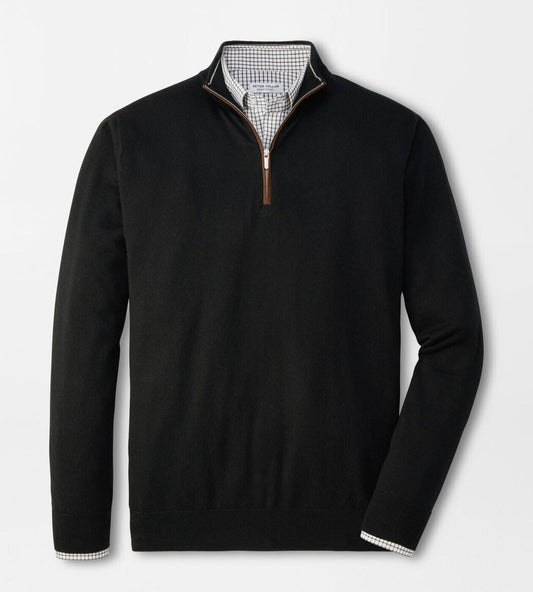 Autumn Crest Suede Trim Quarter-Zip in Black by Peter Millar