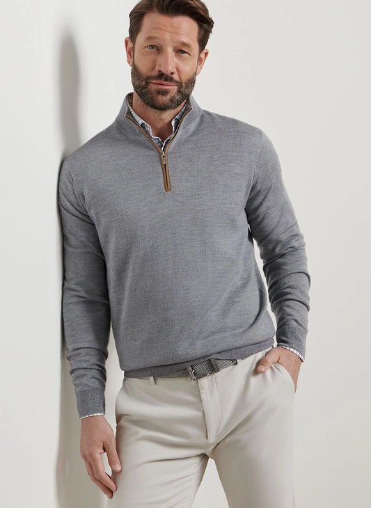 Autumn Crest Suede Trim Quarter-Zip in British Grey by Peter Millar