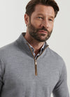 Autumn Crest Suede Trim Quarter-Zip in British Grey by Peter Millar