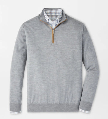 Autumn Crest Suede Trim Quarter-Zip in British Grey by Peter Millar