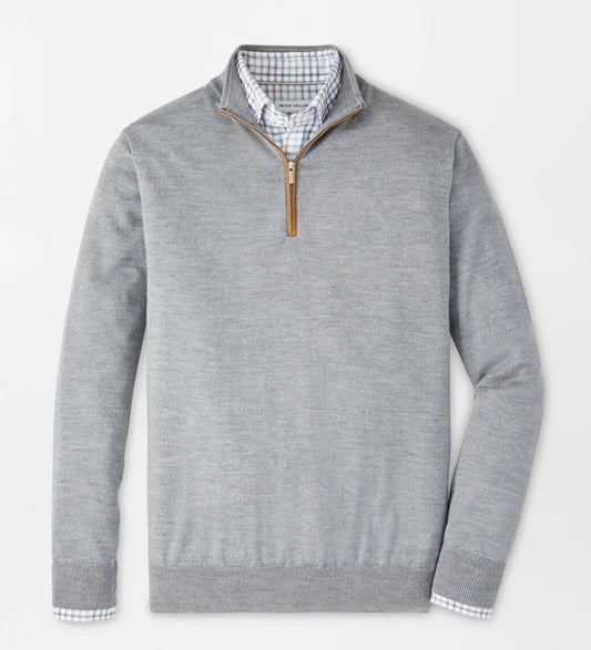 Autumn Crest Suede Trim Quarter-Zip in British Grey by Peter Millar