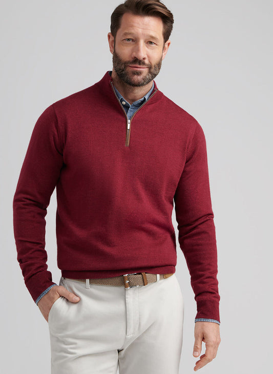 Autumn Crest Suede Trim Quarter-Zip in Brick Red by Peter Millar
