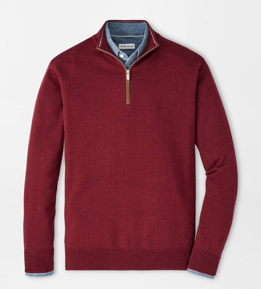 Autumn Crest Suede Trim Quarter-Zip in Brick Red by Peter Millar