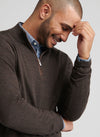 Autumn Crest Suede Trim Quarter-Zip in French Press by Peter Millar
