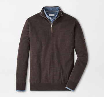 Autumn Crest Suede Trim Quarter-Zip in French Press by Peter Millar