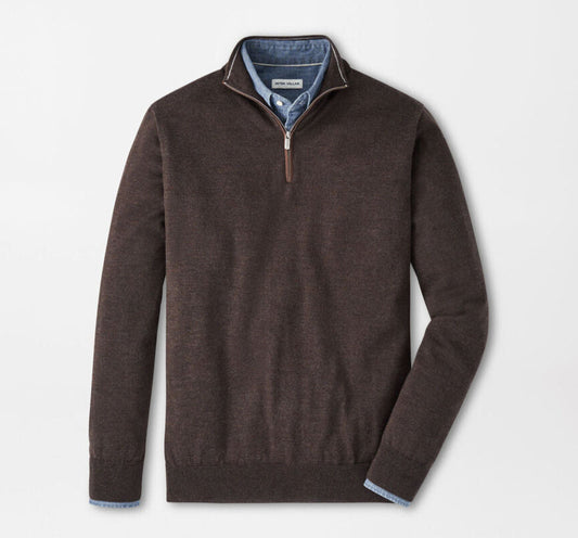Autumn Crest Suede Trim Quarter-Zip in French Press by Peter Millar