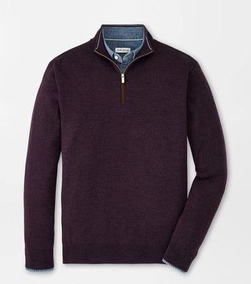 Autumn Crest Suede Trim Quarter-Zip in Midnight Grape by Peter Millar