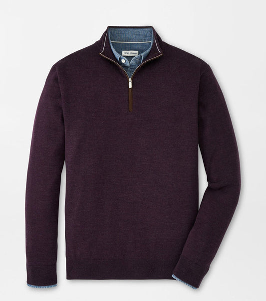 Autumn Crest Suede Trim Quarter-Zip in Midnight Grape by Peter Millar