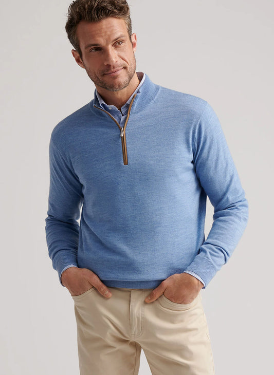Autumn Crest Suede Trim Quarter-Zip in Ruddy Blue by Peter Millar