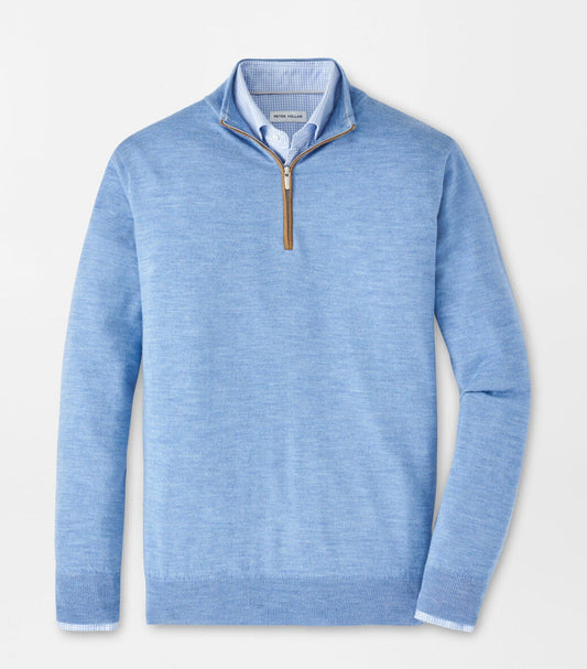 Autumn Crest Suede Trim Quarter-Zip in Ruddy Blue by Peter Millar