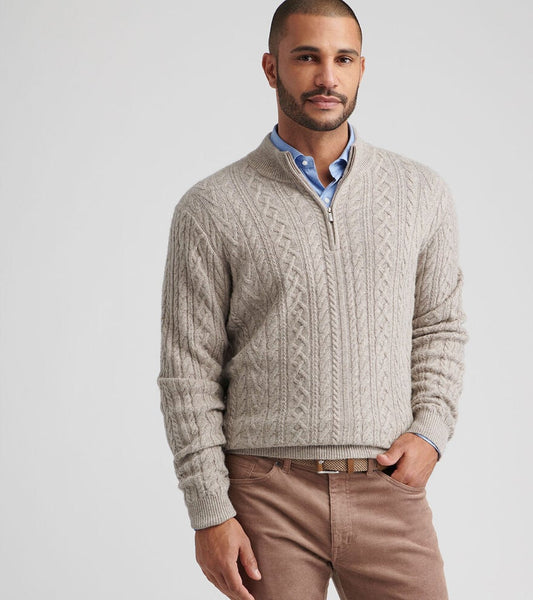Crescent Ridge Cable Quarter-Zip Sweater in Light Elm by Peter Millar