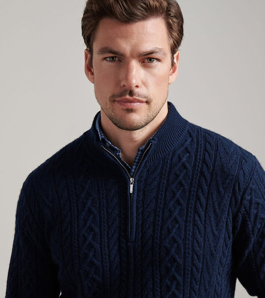 Crescent Ridge Cable Quarter-Zip Sweater in Navy by Peter Millar