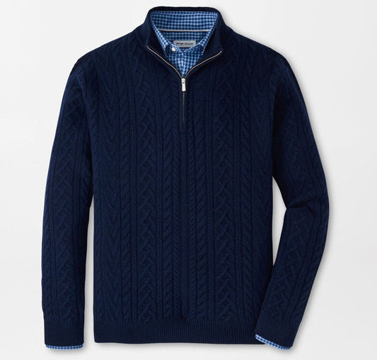 Crescent Ridge Cable Quarter-Zip Sweater in Navy by Peter Millar