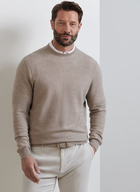 Autumn Crest Honeycomb Crewneck Sweater in Light Elm by Peter Millar