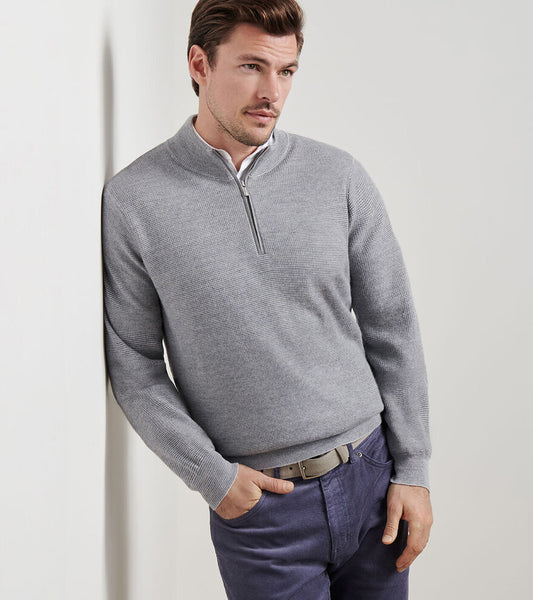 West Quarter-Zip Sweater in British Grey by Peter Millar