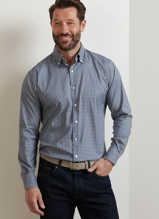 Conway Crown Lite Cotton-Stretch Sport Shirt in Gale Grey by Peter Millar