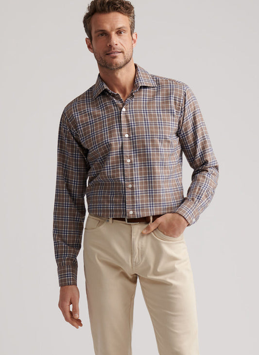 Big Bear Performance Flannel Sport Shirt in Poplar Brown by Peter Millar