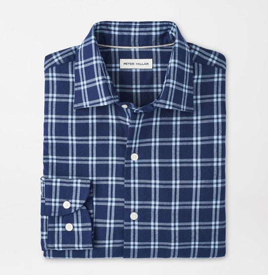 Mystic Performance Flannel Sport Shirt in Navy by Peter Millar
