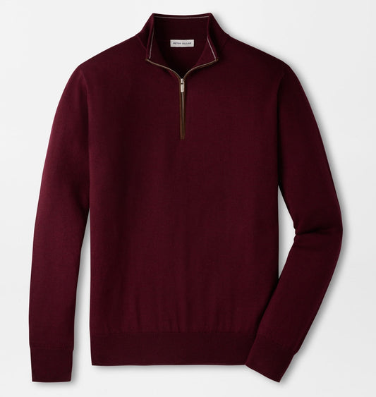 Autumn Crest Suede Trim Quarter-Zip in Bordeaux by Peter Millar