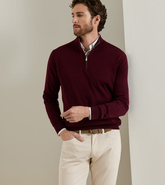 Autumn Crest Suede Trim Quarter-Zip in Bordeaux by Peter Millar
