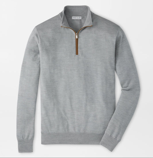 Autumn Crest Suede Trim Quarter-Zip in Battleship Grey by Peter Millar