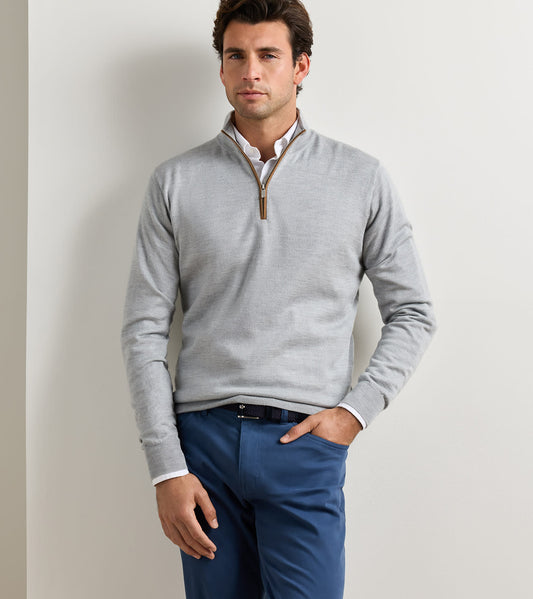 Autumn Crest Suede Trim Quarter-Zip in Battleship Grey by Peter Millar