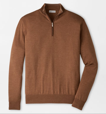 Autumn Crest Suede Trim Quarter-Zip in Dark Amber by Peter Millar