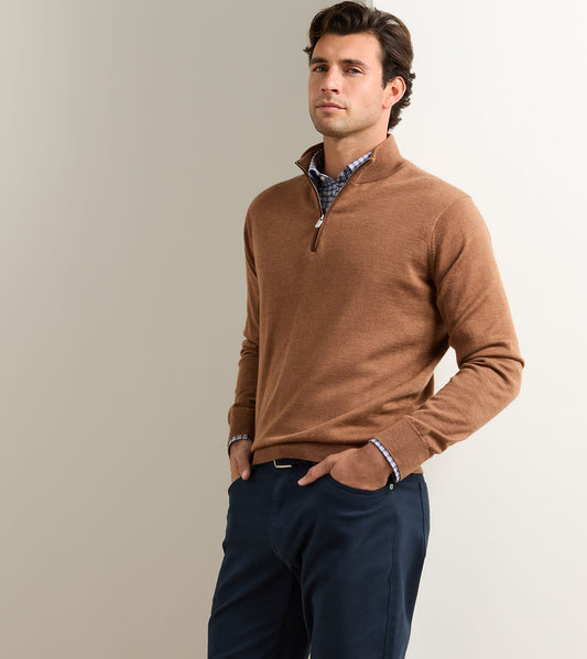 Autumn Crest Suede Trim Quarter-Zip in Dark Amber by Peter Millar