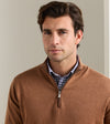 Autumn Crest Suede Trim Quarter-Zip in Dark Amber by Peter Millar
