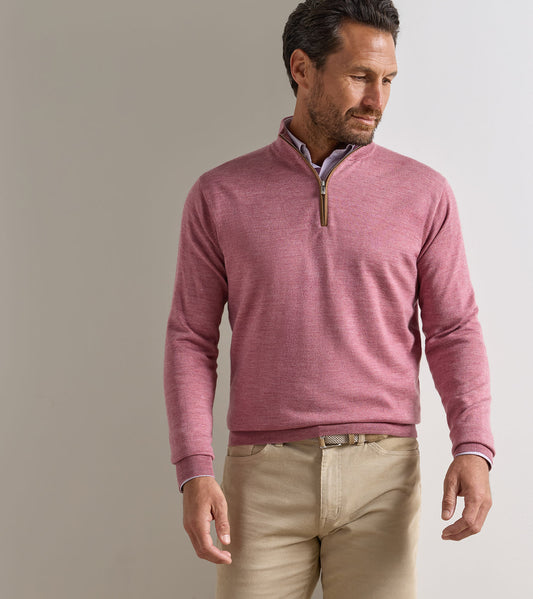 Autumn Crest Suede Trim Quarter-Zip in Dusty Rose by Peter Millar