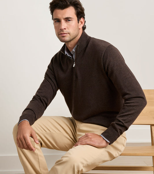 Autumn Crest Suede Trim Quarter-Zip in French Press by Peter Millar