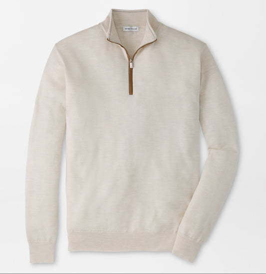 Autumn Crest Suede Trim Quarter-Zip in Ivory by Peter Millar