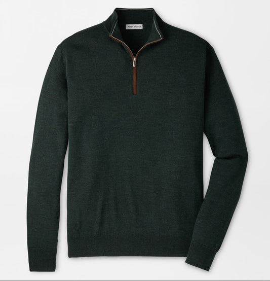 Autumn Crest Suede Trim Quarter-Zip in Pine Brook by Peter Millar