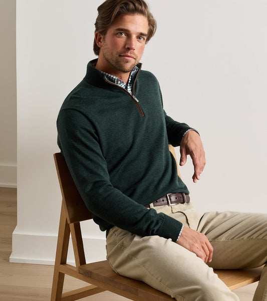 Autumn Crest Suede Trim Quarter-Zip in Pine Brook by Peter Millar