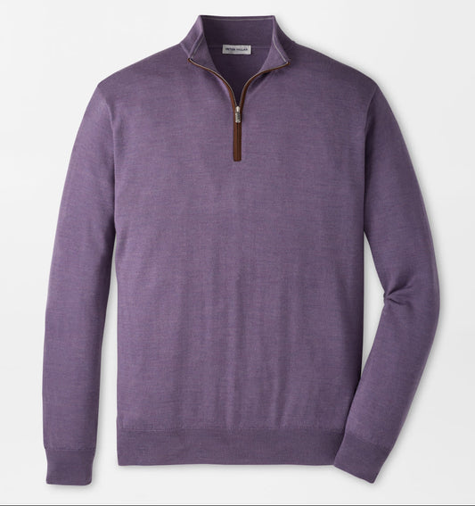 Autumn Crest Suede Trim Quarter-Zip in Purple Fig by Peter Millar