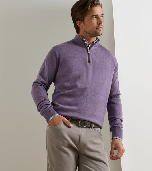 Autumn Crest Suede Trim Quarter-Zip in Purple Fig by Peter Millar