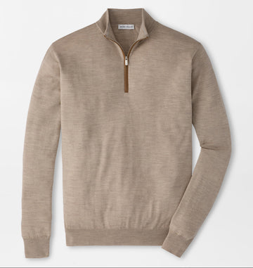 Autumn Crest Suede Trim Quarter-Zip in Stone by Peter Millar