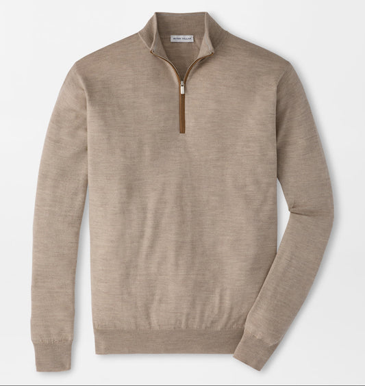 Autumn Crest Suede Trim Quarter-Zip in Stone by Peter Millar