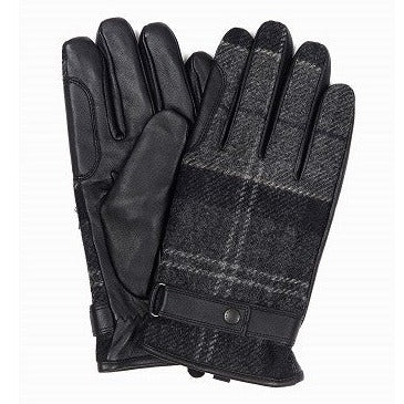 Newbrough Tartan Gloves in Black/Grey by Barbour