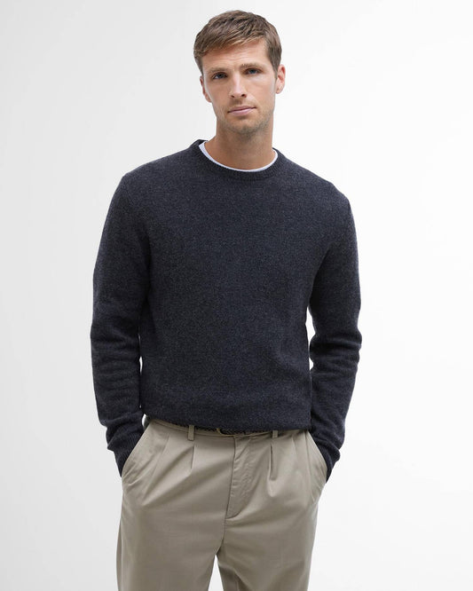 Essential Crewneck Jumper in Charcoal by Barbour