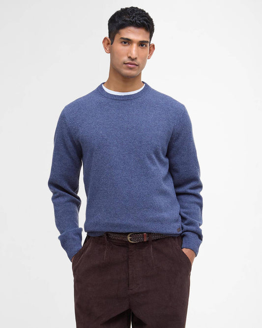 Essential Crewneck Jumper in Dark Indigo by Barbour
