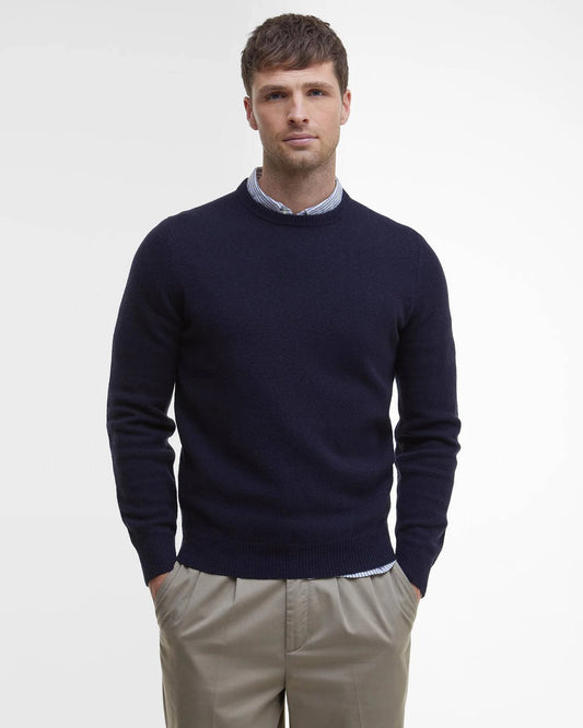 Essential Crewneck Jumper in Classic Navy by Barbour