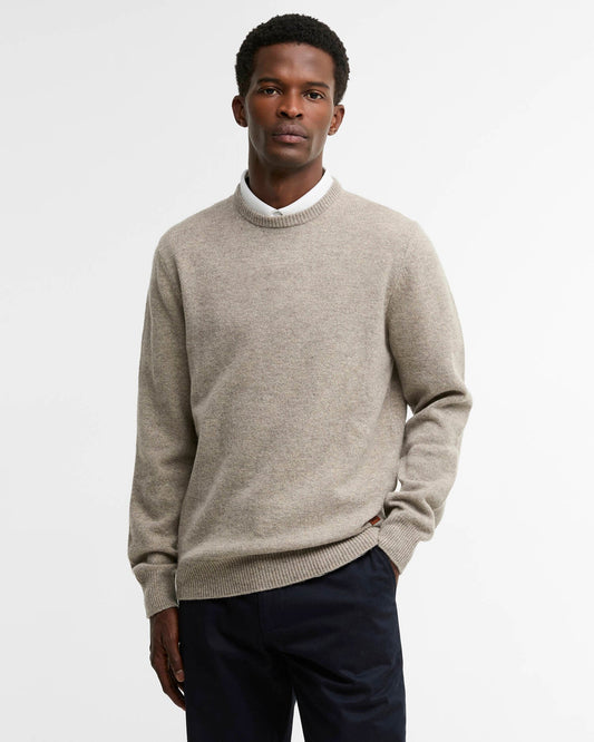 Essential Crewneck Jumper in Stone by Barbour