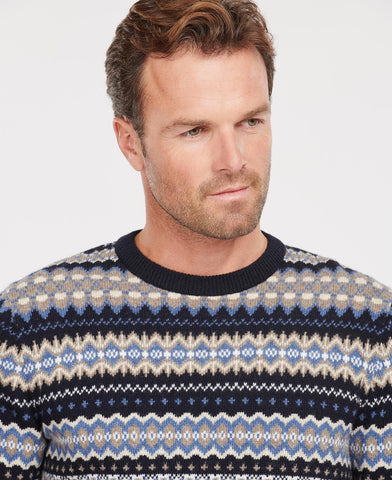 Case Fairisle Crew Neck Sweater in Midnight by Barbour