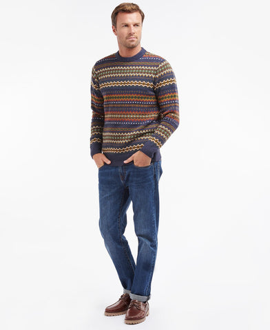 Case Fairisle Crew Neck Sweater in Navy Marl by Barbour – Logan's